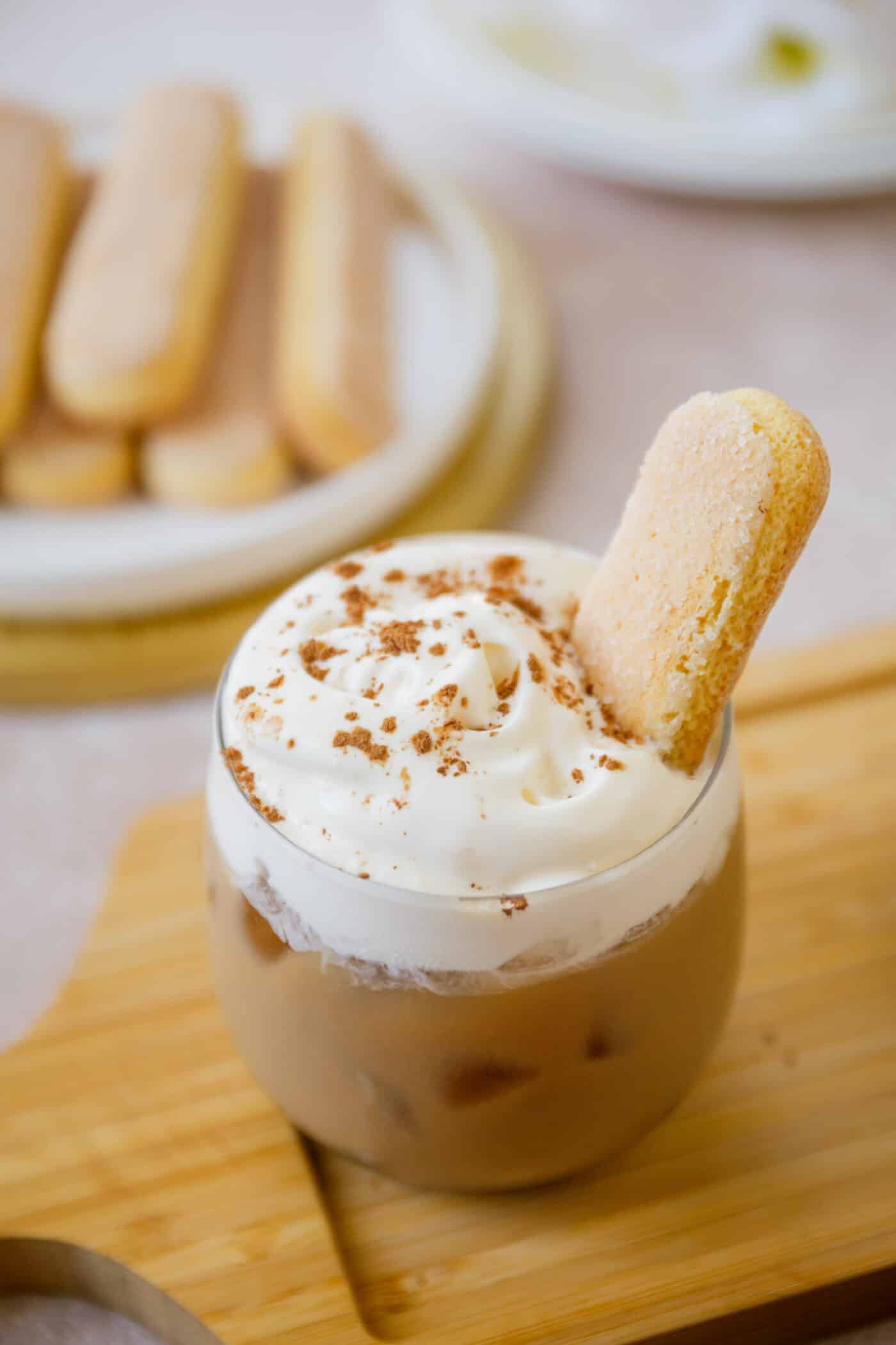 tiramisu iced latte with ladyfingers cookies