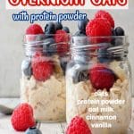 overnight oats with fruit in mason jars with text overlay