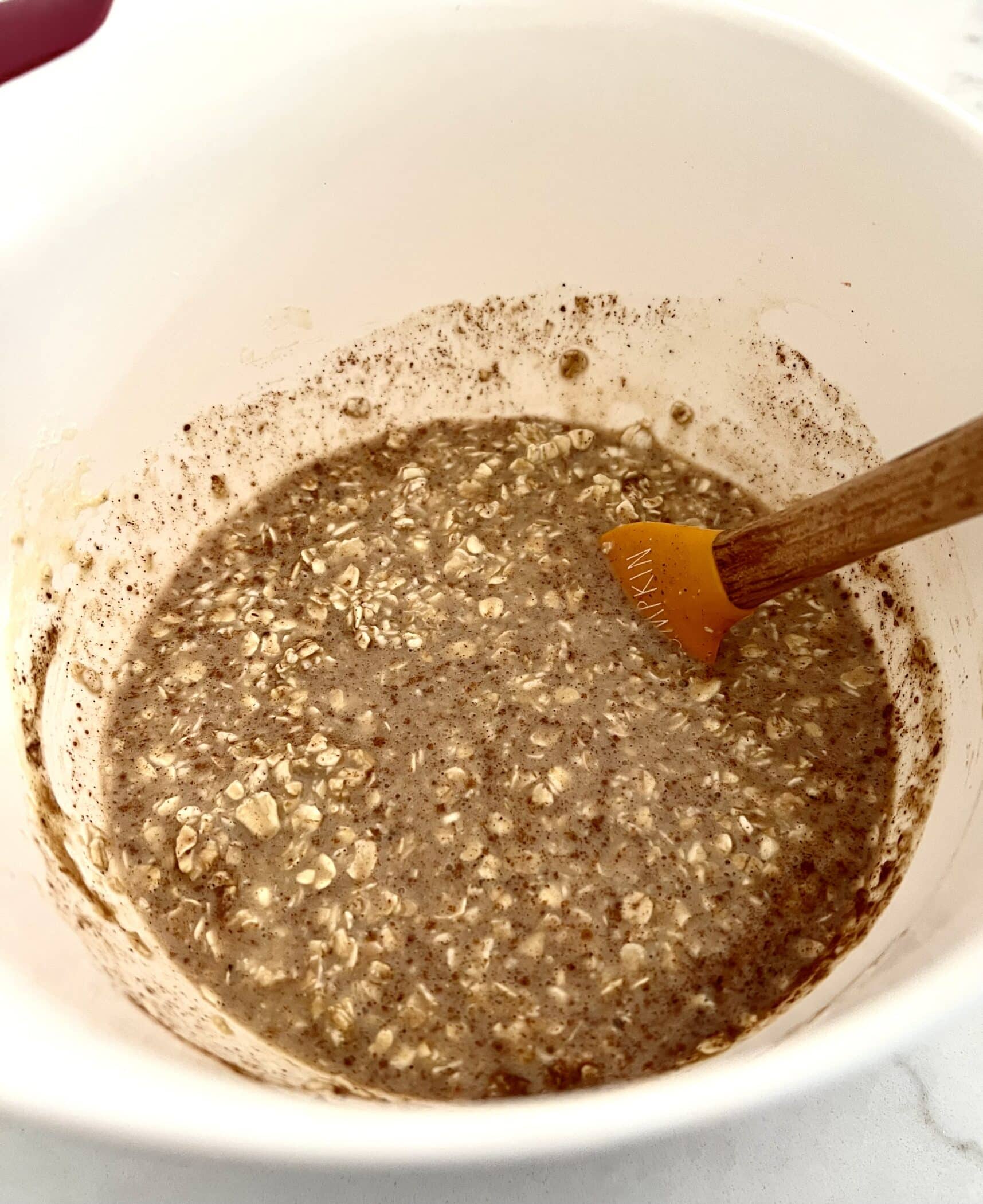 stirring protein oat mixture until combined