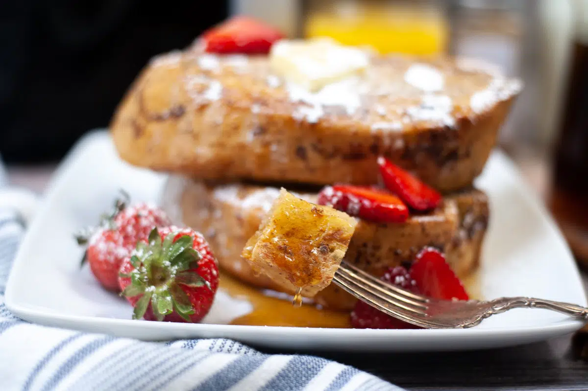 french toast on a fork