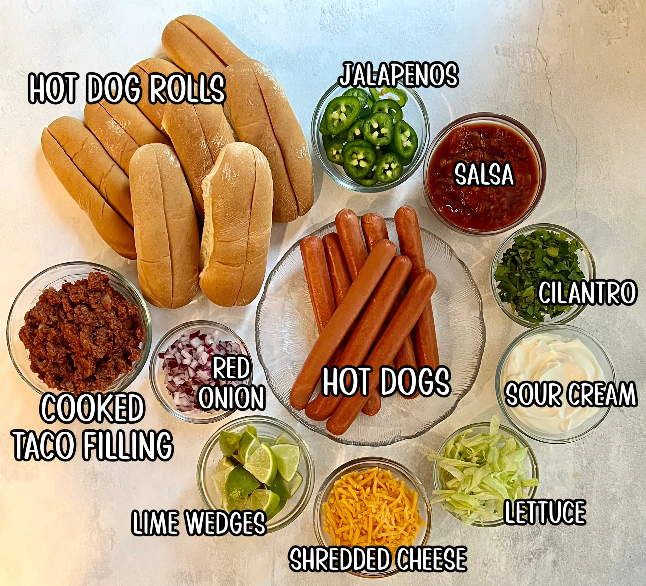 ingredients for hot dog tacos