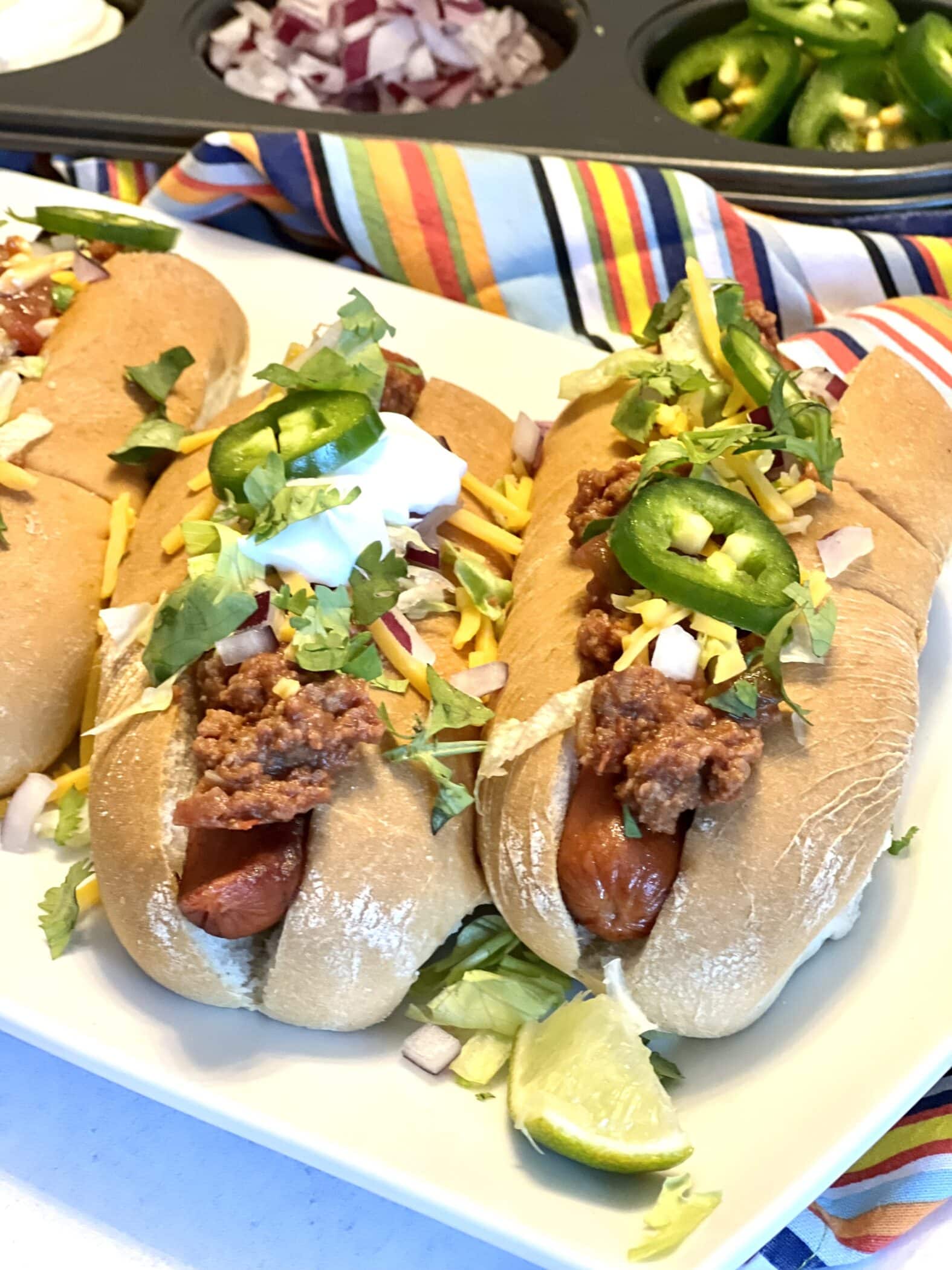 hot dogs with taco toppings