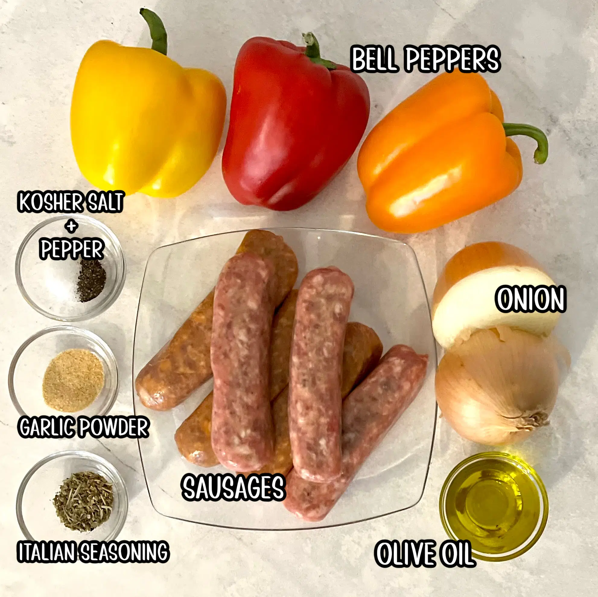 ingredients for sausage and peppers