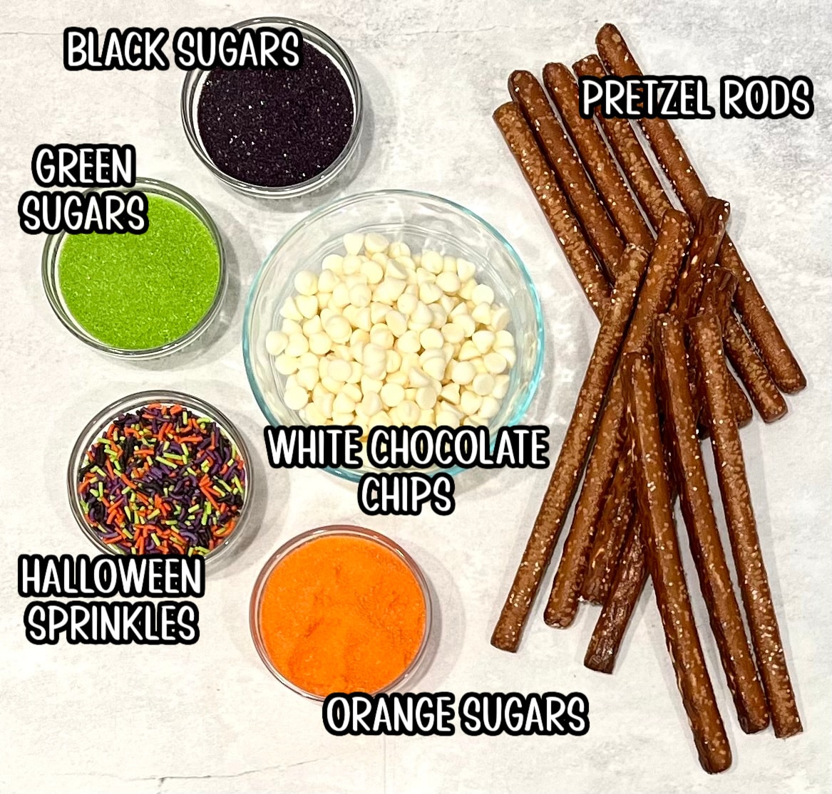 ingredients for white chocolate dipped pretzels