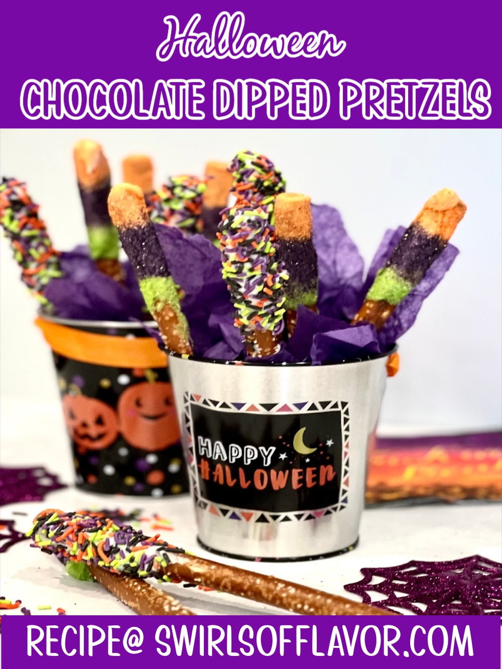 Halloween White Chocolate Covered Pretzels Swirls of Flavor