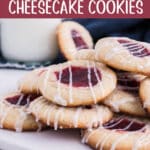 raspberry cheesecake cookies with text overlay