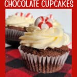 chocolate pepper mint cupcake with text overlay