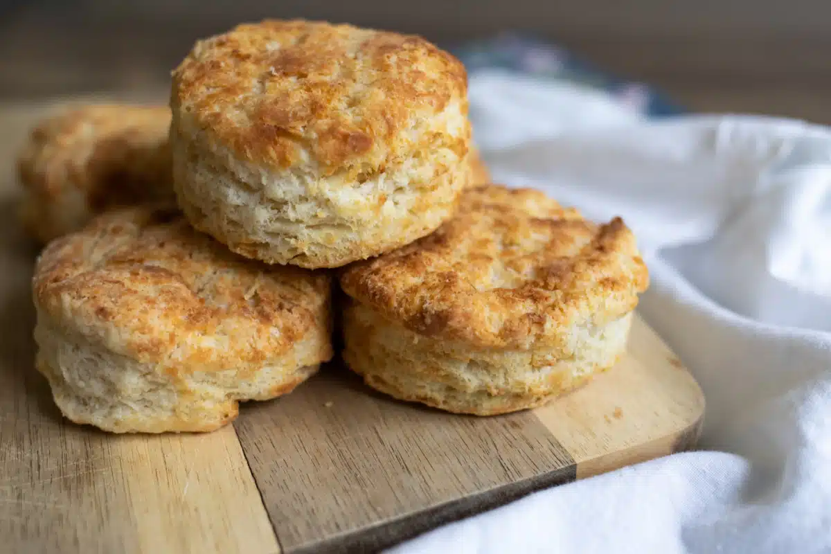 Air Fryer Biscuits on wooden board