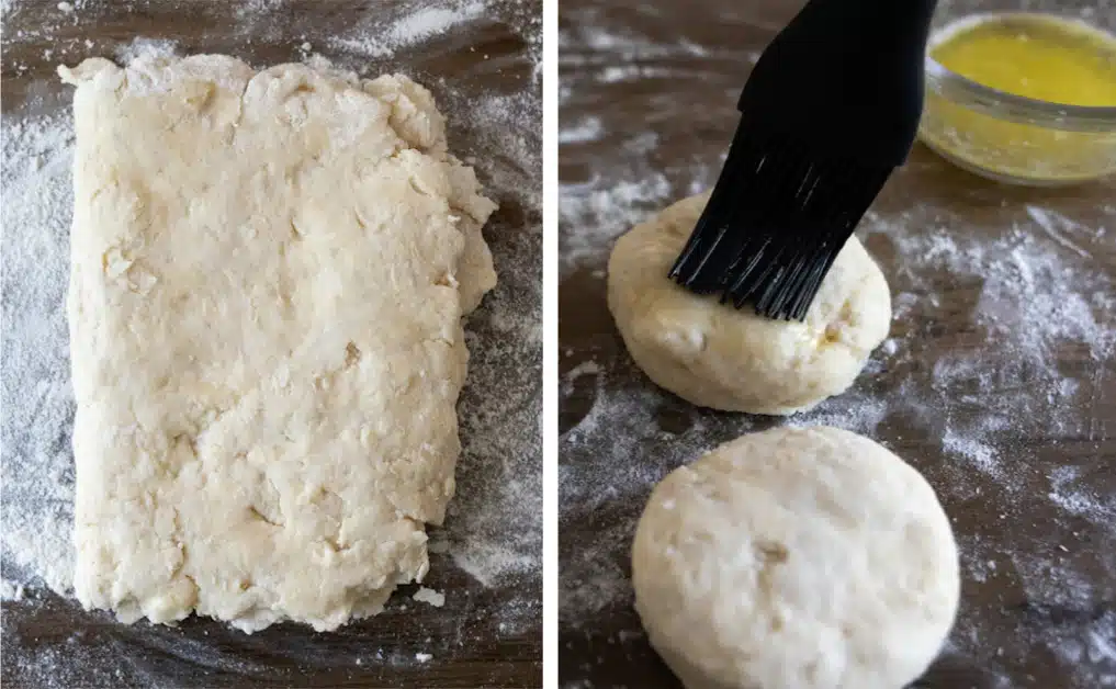 brushing dough with melted butter