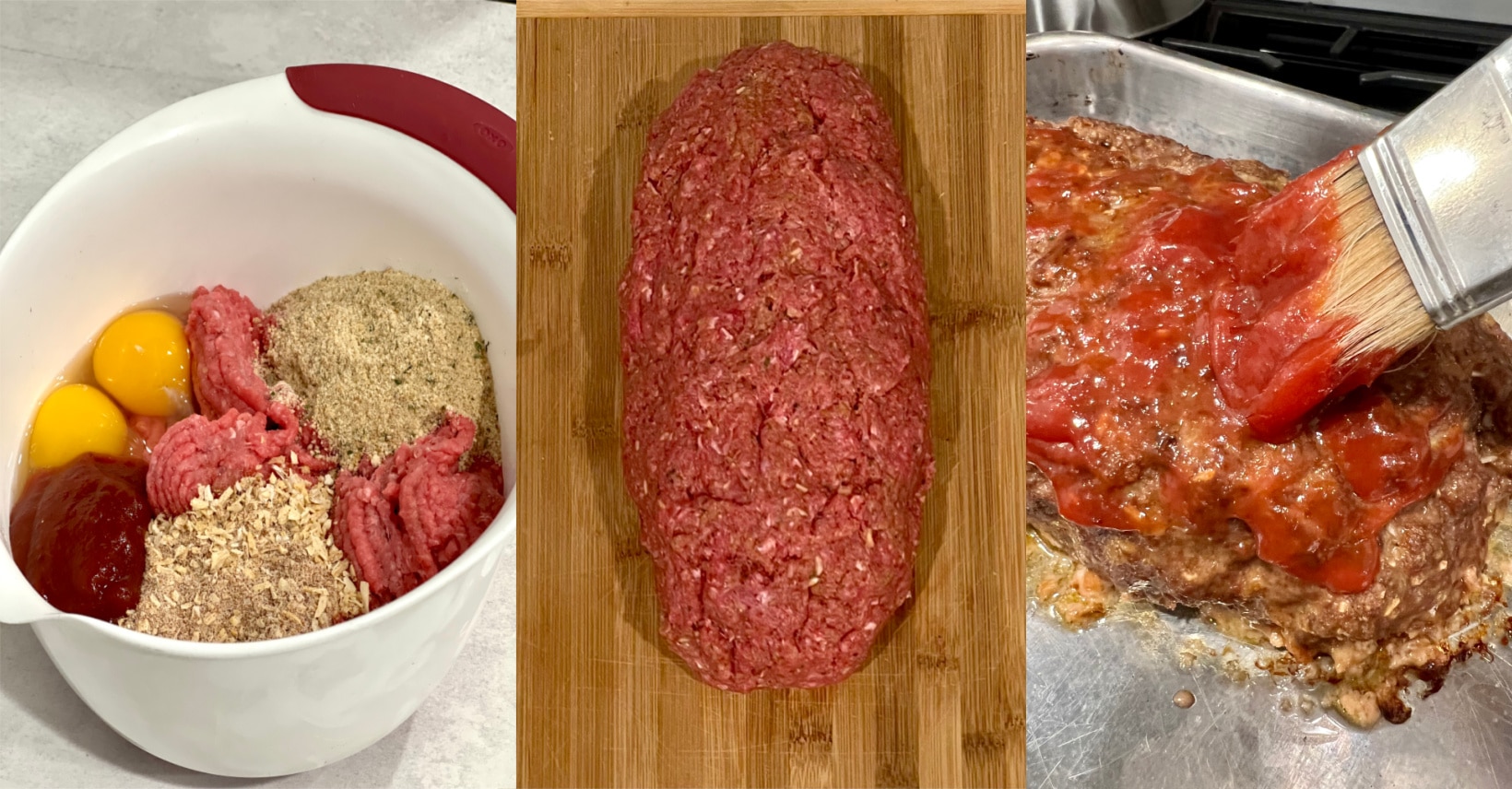 collage of steps how to make a meatloaf