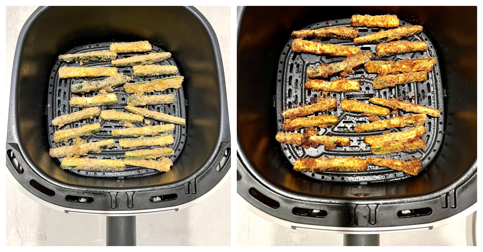 zucchini fries in air fryer basket, steps 5 and 6