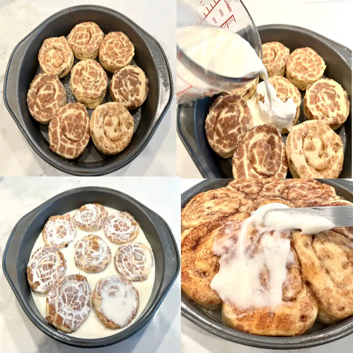 step by step collage for making canned cinnamon rolls