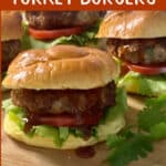 air fryer turkey burger on a roll with text overlay