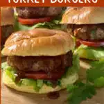 air fryer turkey burger on a roll with text overlay