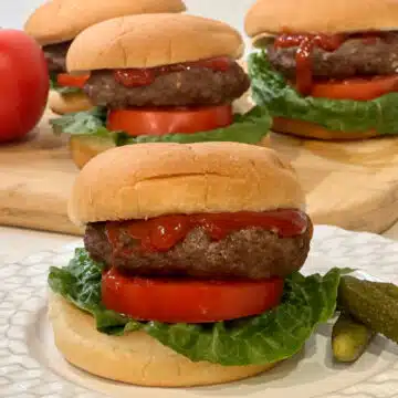 onion soup mix burgers with lettuce and tomato on buns