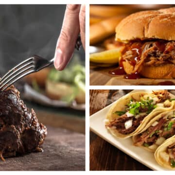 collage of mexican shredded beef recipe