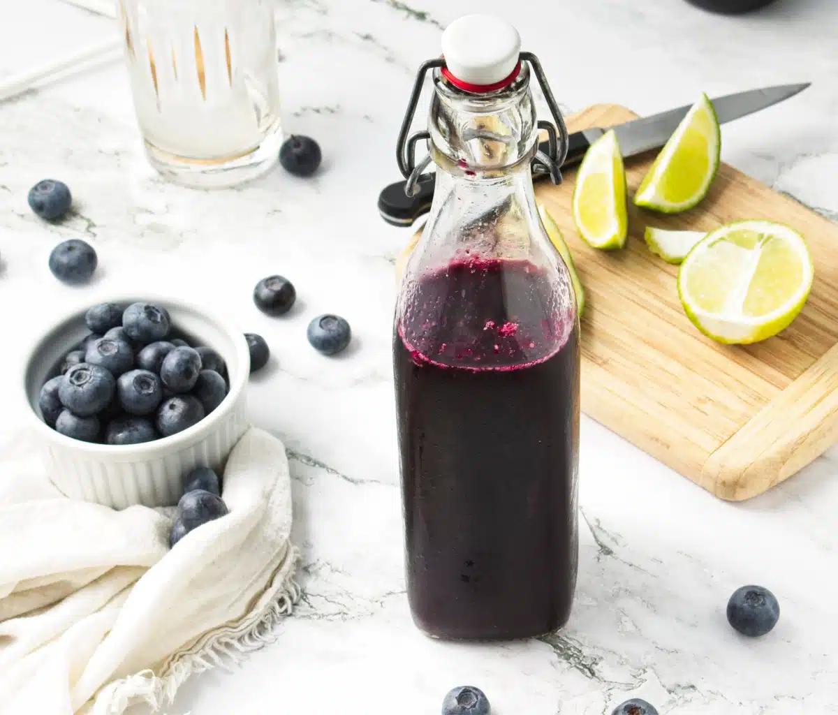 blueberry simple syrup in a bottle