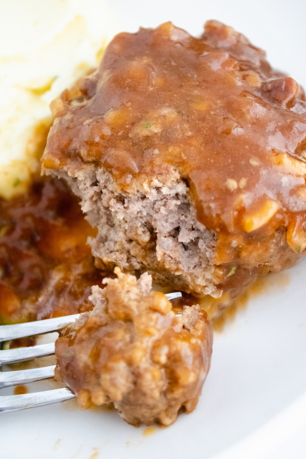 salisbury steak on a fork