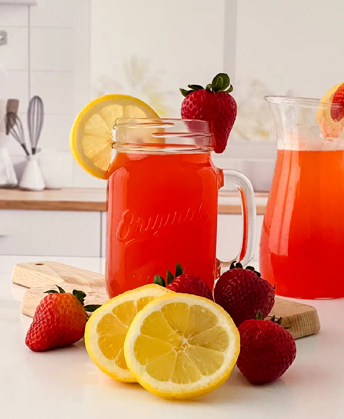 homemade strawberry lemonade with lemon slices