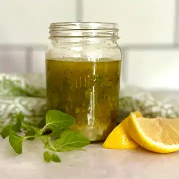 lemon herb vinaigrette in a mason jar