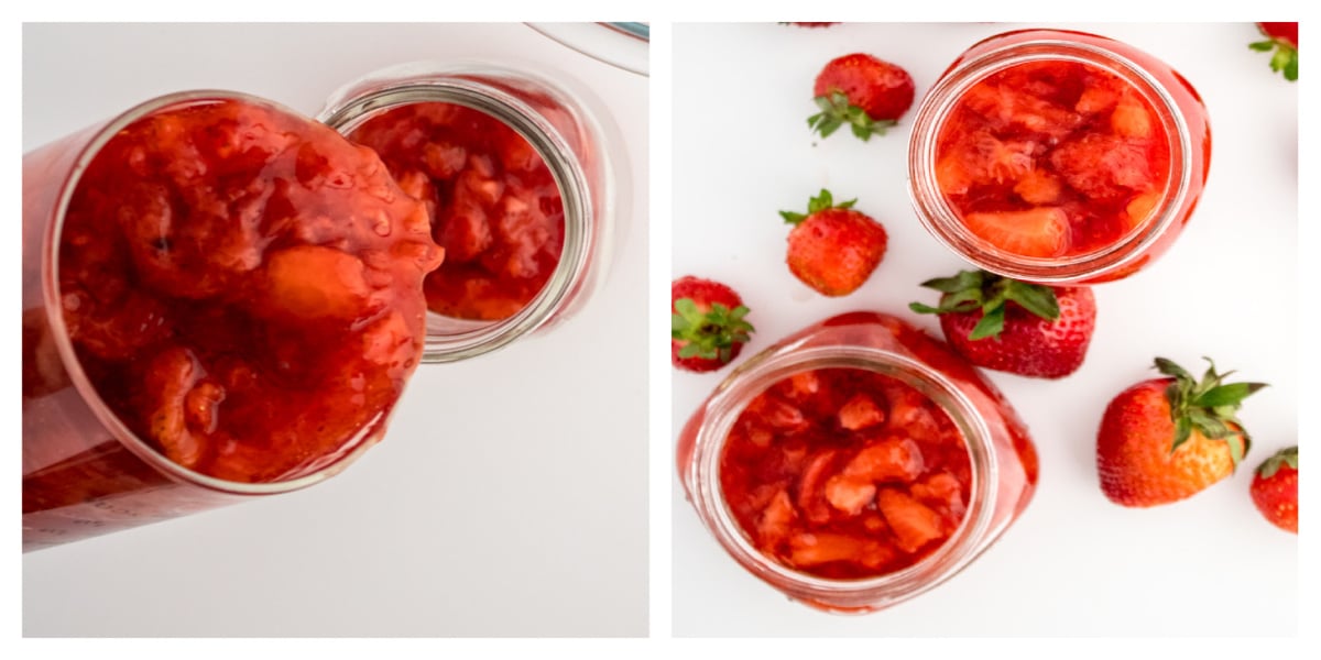 pouring jam into jars