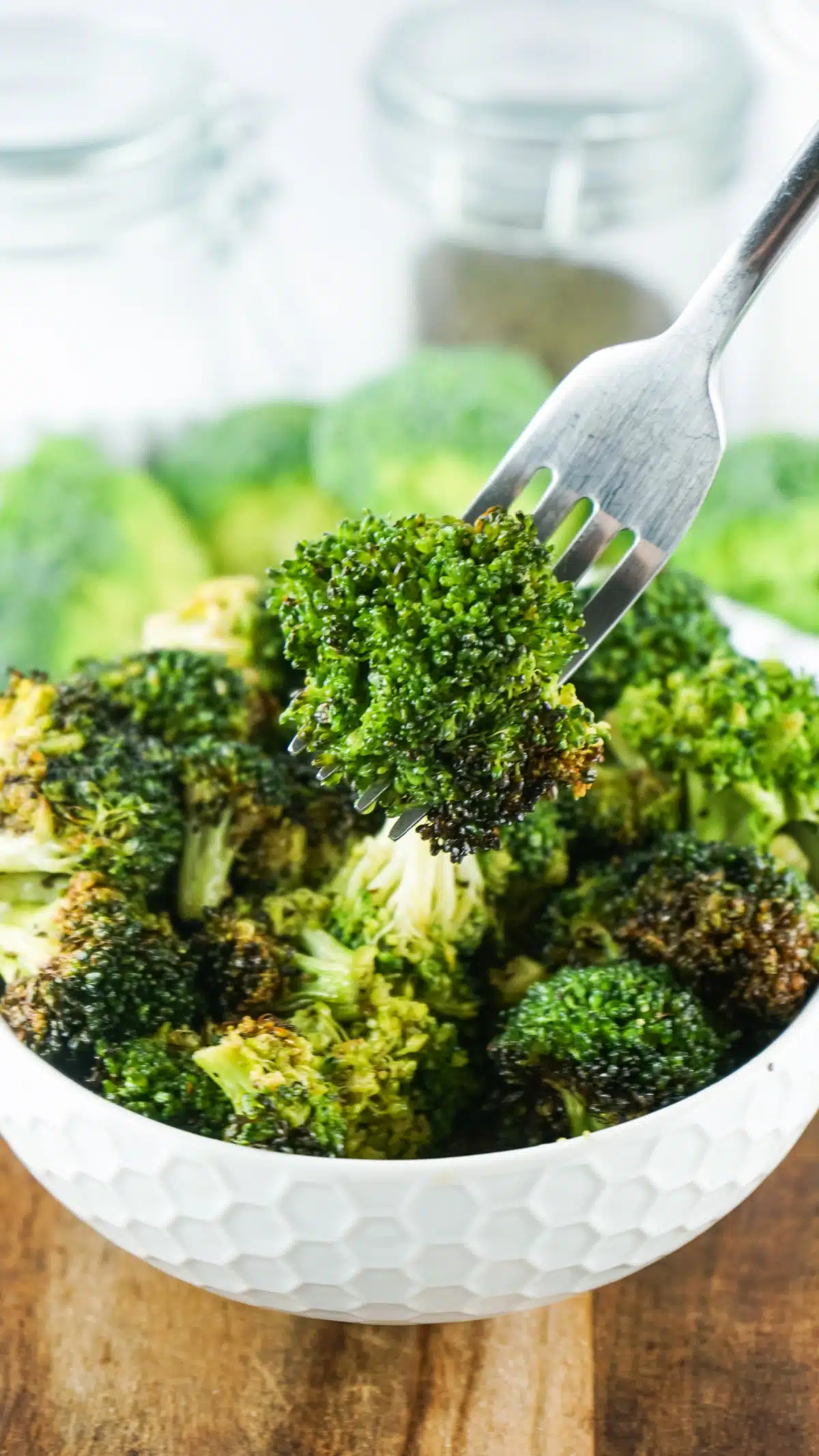 forkful of air fryer broccoli