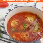 dutch oven chicken thighs with text overlay