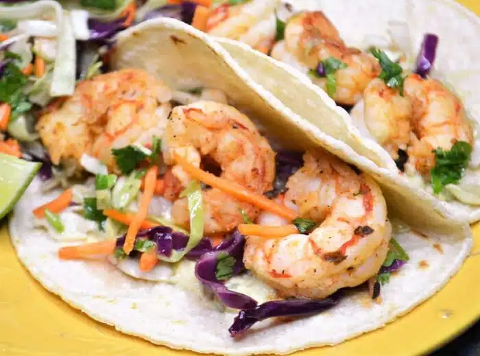 shrimp tacos with cabbage slaw