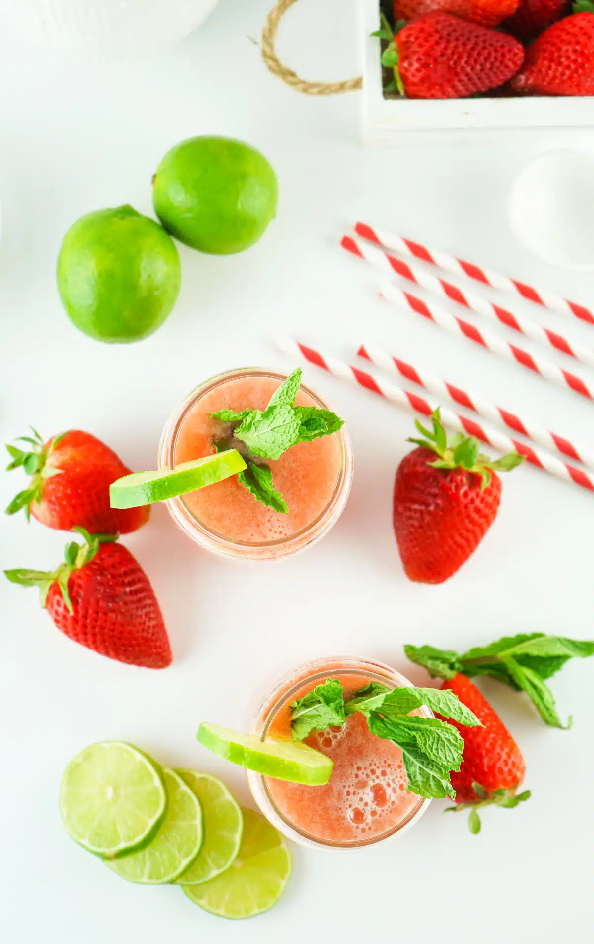 overhead photo of strawberry drink