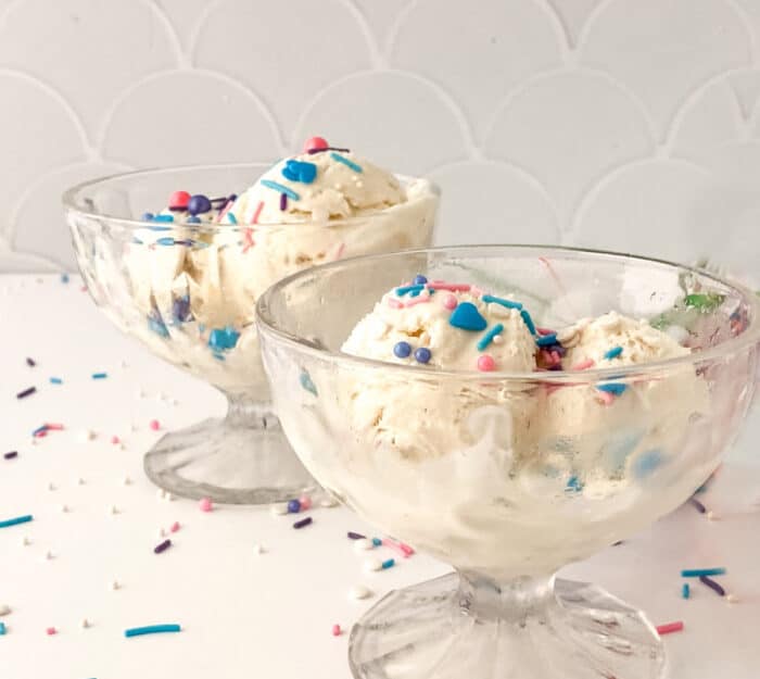 bowls of vanilla bean ice cream with sprinkles