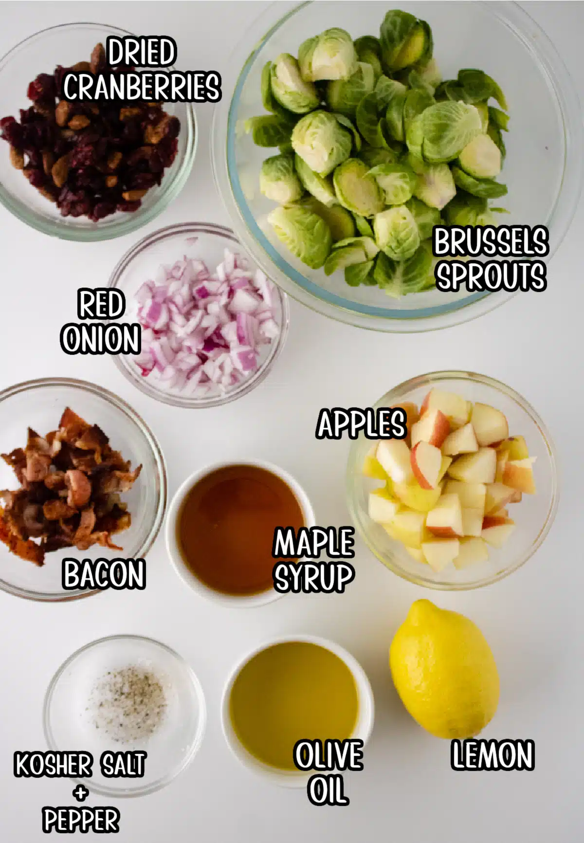 ingredients for brussels sprouts salad with bacon
