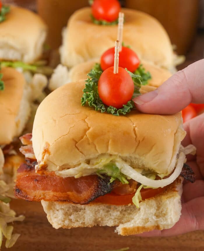 mini BLT sandwich on a slider roll