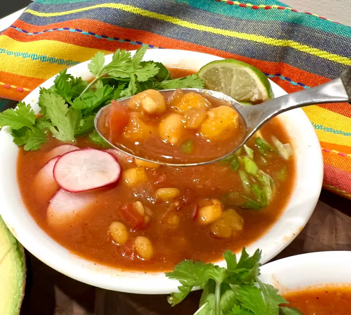 pozole with spoon