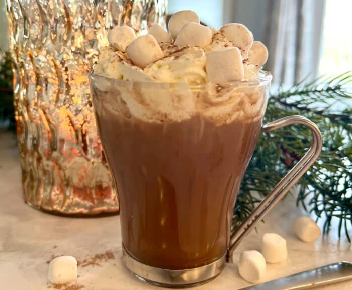 hot chocolate coffee with whipped cream and mini marshmallows