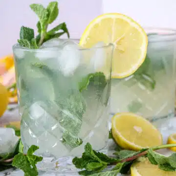 glass of mojito mocktail with lemon and mint