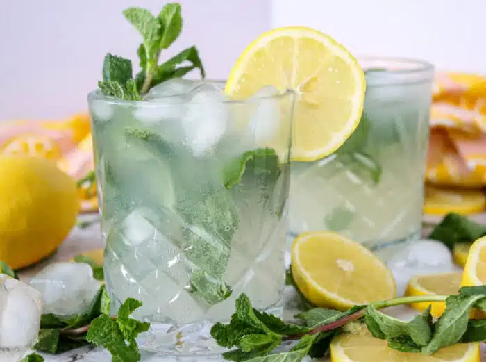 glass of mojito mocktail with lemon and mint