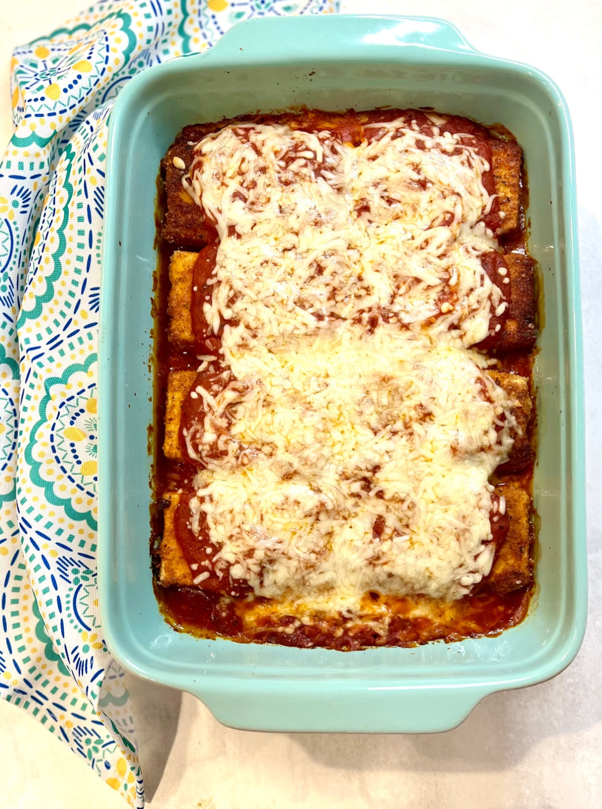 overhead photo of parmesan casserole