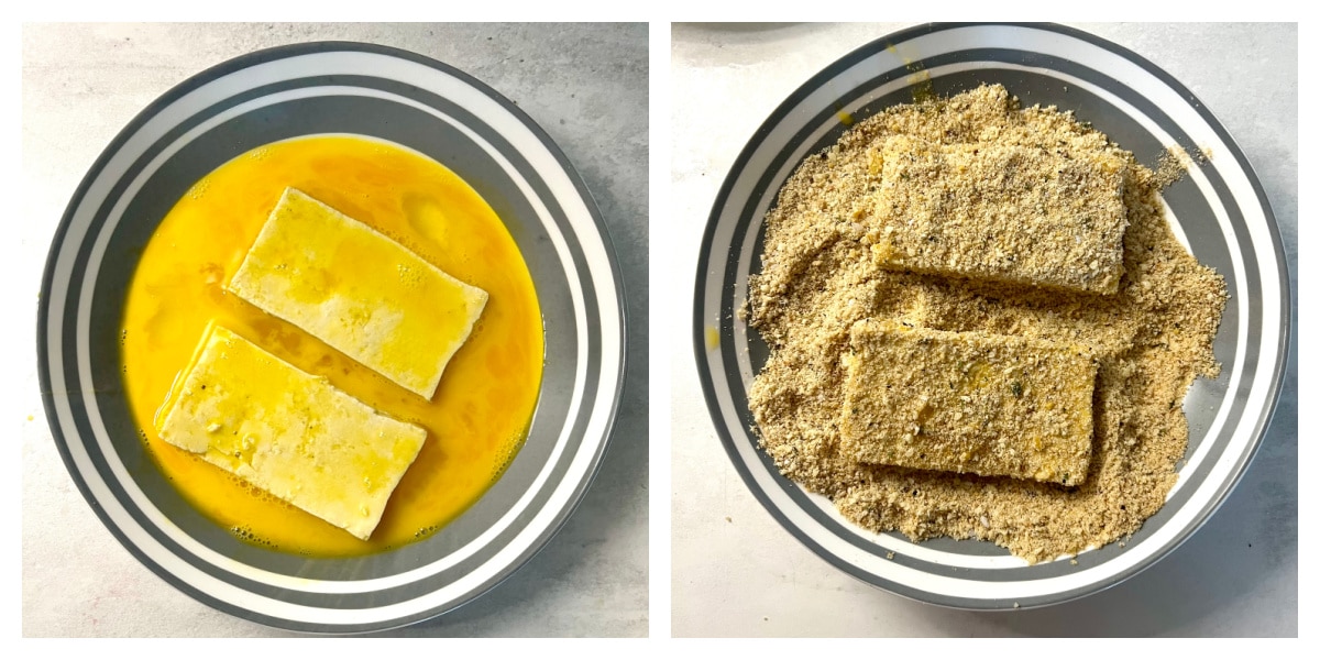 breading pieces of tofu