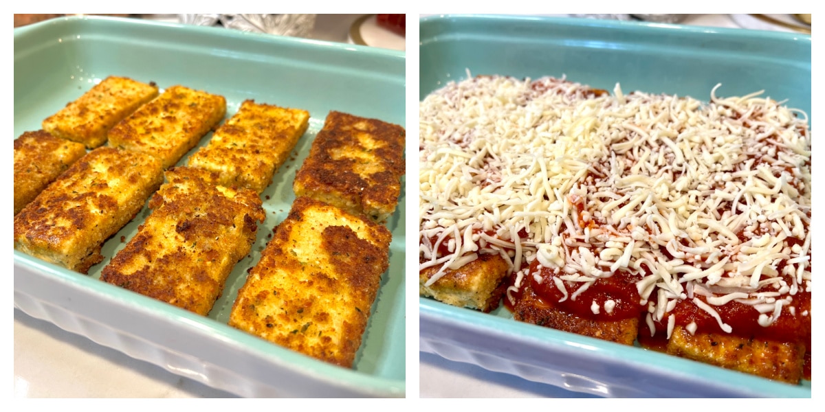 preparing tofu in casserole dish