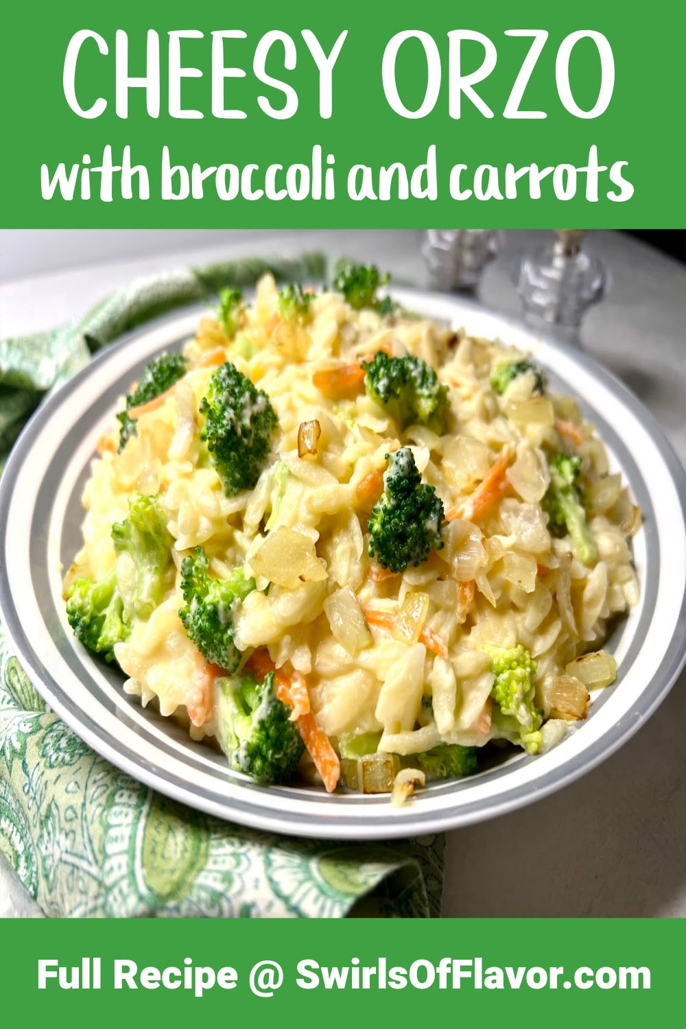 Broccoli Cheddar Orzo Pasta Swirls of Flavor