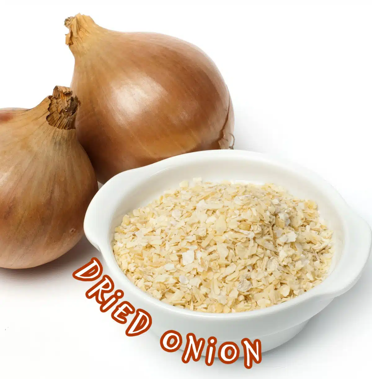 dried onion in white bowl with two onions