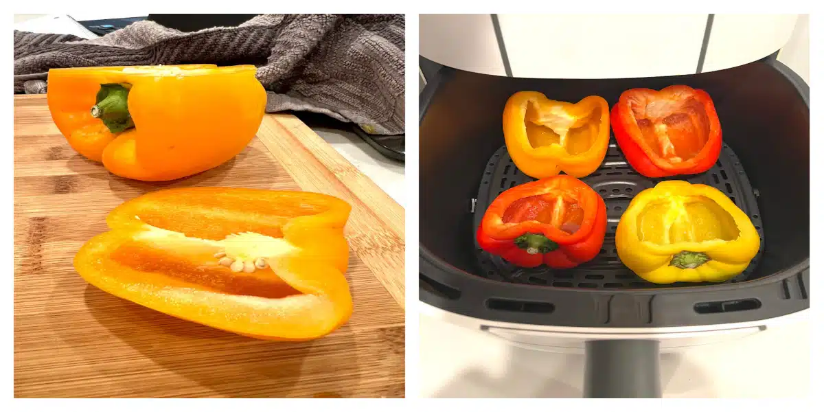 steps 1 and 2 for making stuffed peppers in the air fryer
