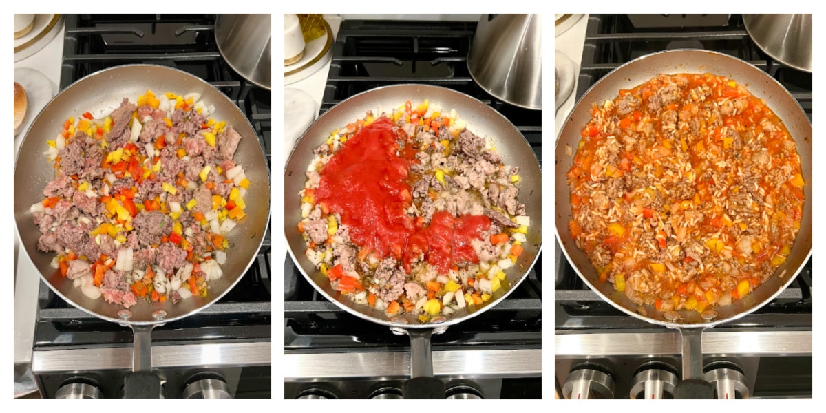 making the stuffed pepper filling