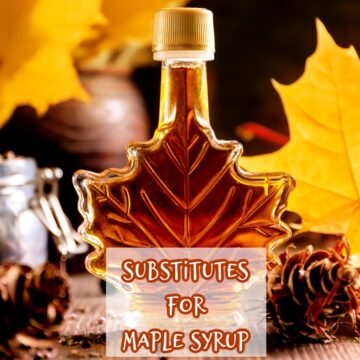 leaf shaped ottle of maple syrup with text overlay