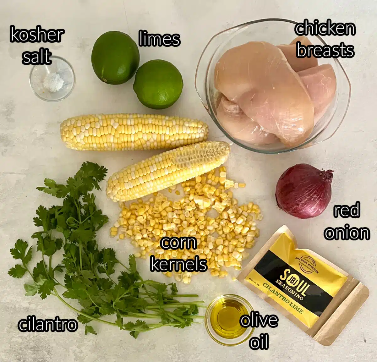 ingredients for cilantro chicken and corn