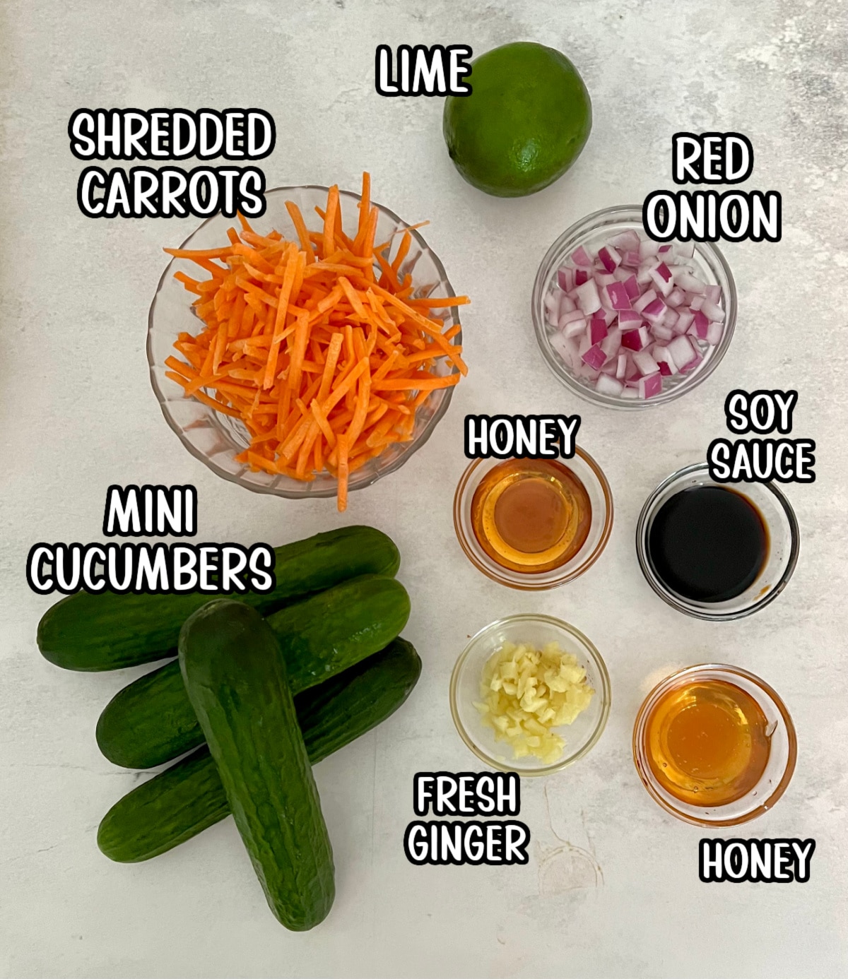 ingredients for cucumber carrot salad recipe