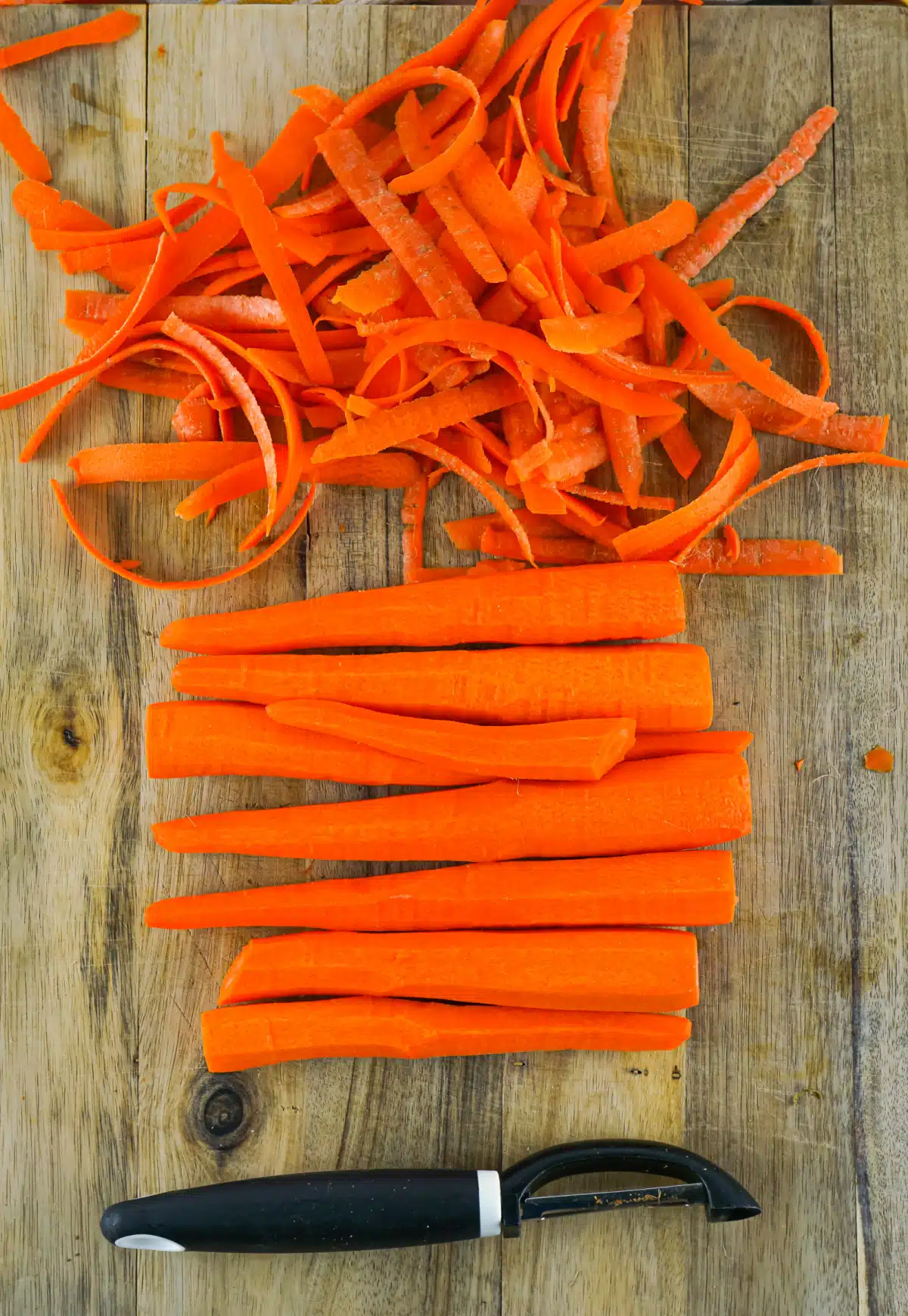 peeling and cutting carrots