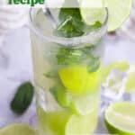 Bacardi mojito cocotail in a clear glass with text overlay