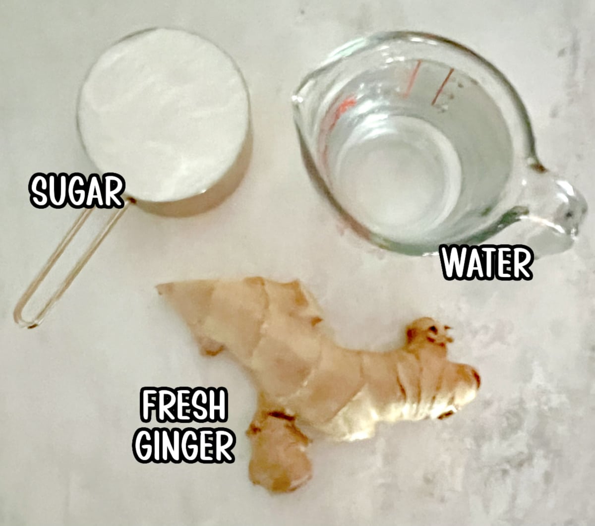ginger simple syrup ingredients with text