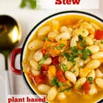 butter bean stew in a pot with text overlay